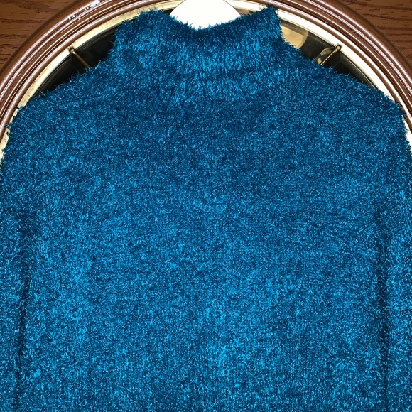 Molly & Isadora Vita Turtleneck Fuzzy Knit Pullover Sweater In Dark Teal - Picture 12 of 16